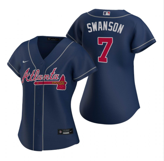 Women's Atlanta Braves #7 Dansby Swanson Navy Cool Base Stitched Jersey(Run Small)